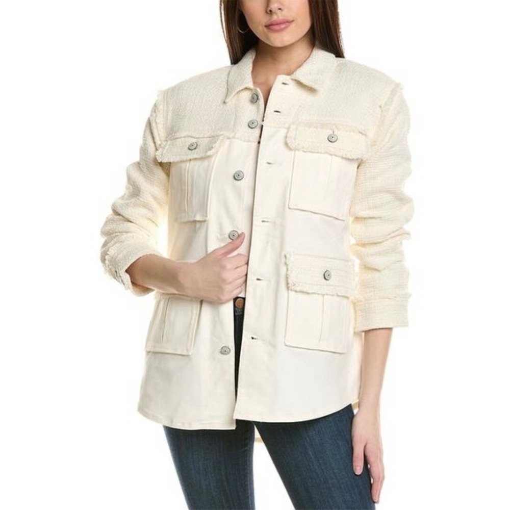 NWT Cinq A Cept Women's Vera Tweed Utility-Style Jacket Cream Small